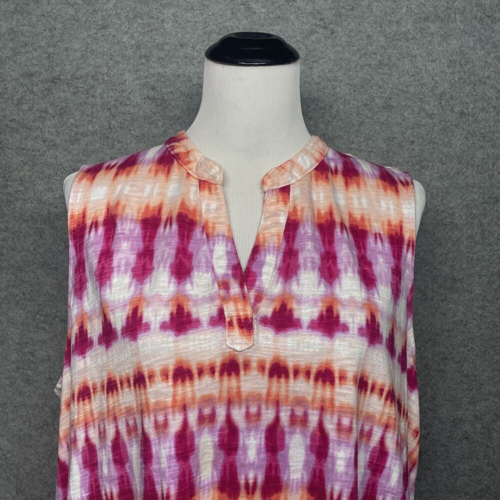 Chicos 3 Womens XL Sleeveless Tank Slub V-neck Top Red/Orange Tie Dye Lagenlook - Picture 2 of 11